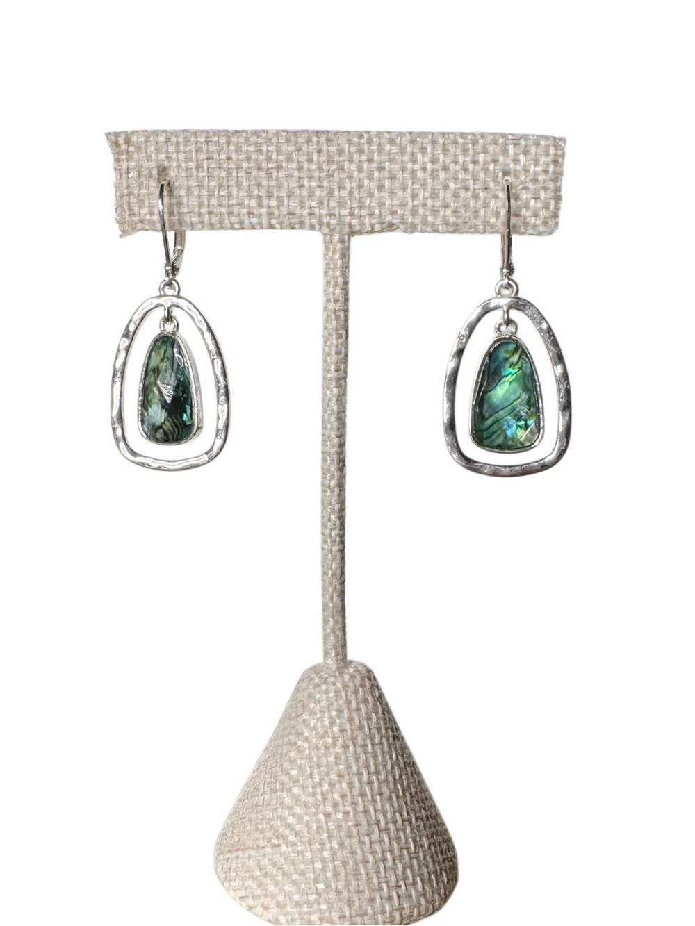 5/$25 😻 Silver Drop Earrings with Glass Faux Abalone Inlay